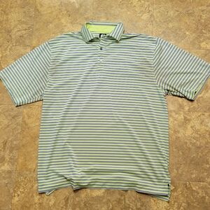 Footjoy Polo Shirt Mens XL Green Blue Short Sleeve Striped Pullover